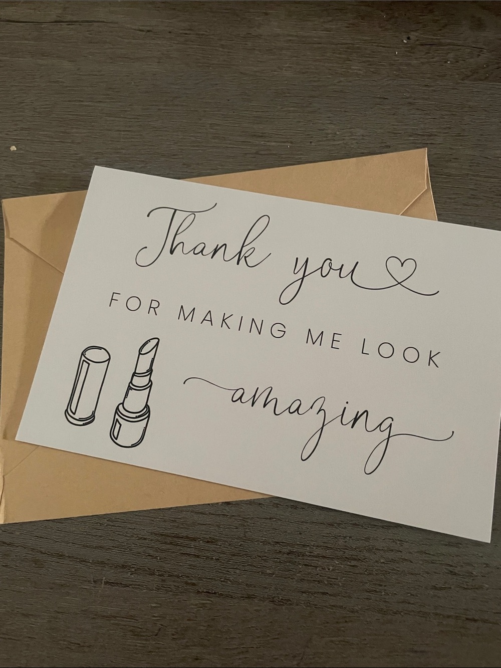 Wedding Makeup Artist Thank You Card With Brown Envelope
